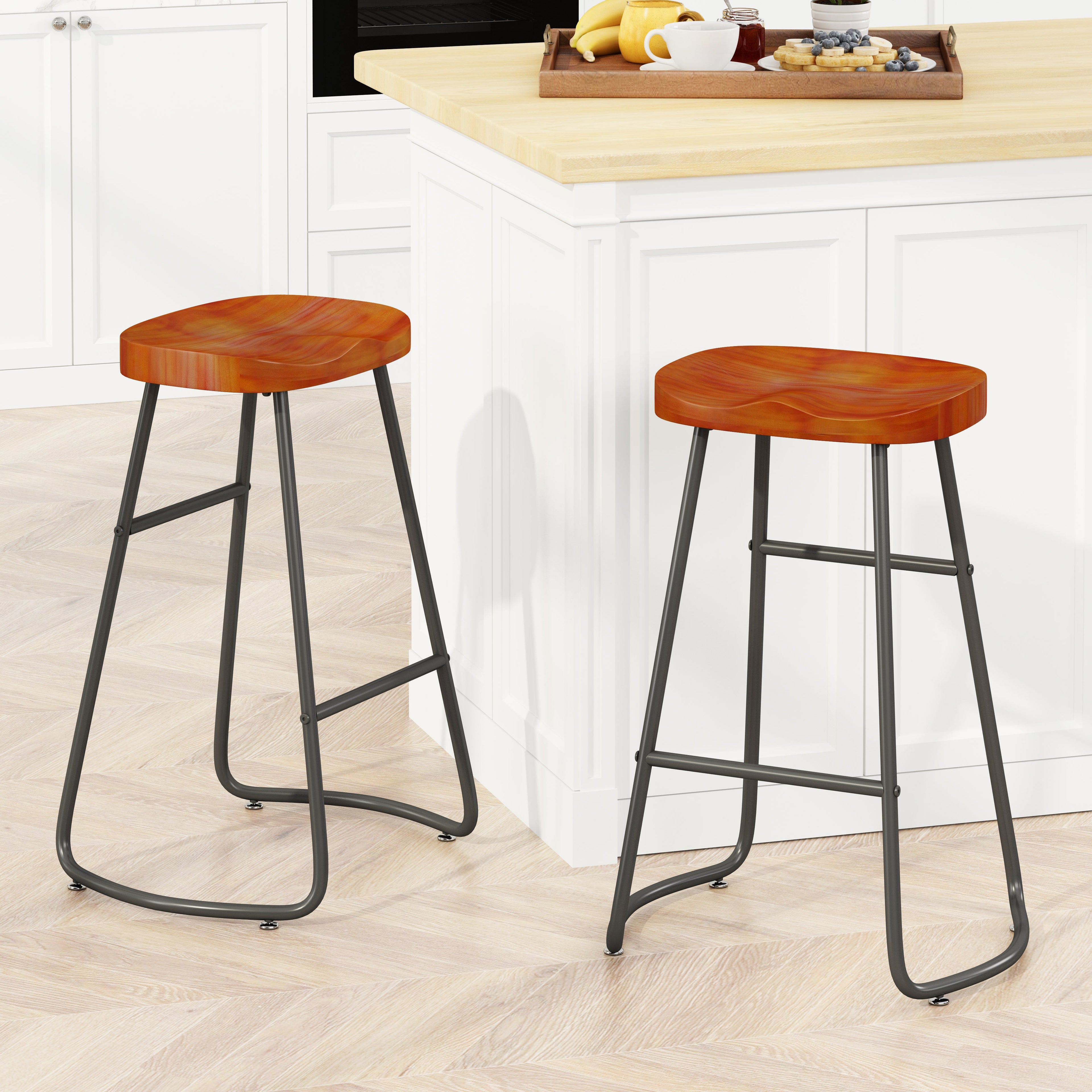 29.52" Stylish and Minimalist Bar Stools Set of 2 Counter Height Bar Stools for Kitchen Island Brown