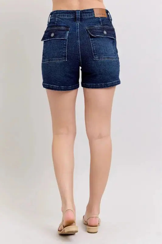 Judy Blue Jeans - Plus Size High Waist Back Flap Pocket Denim Shorts