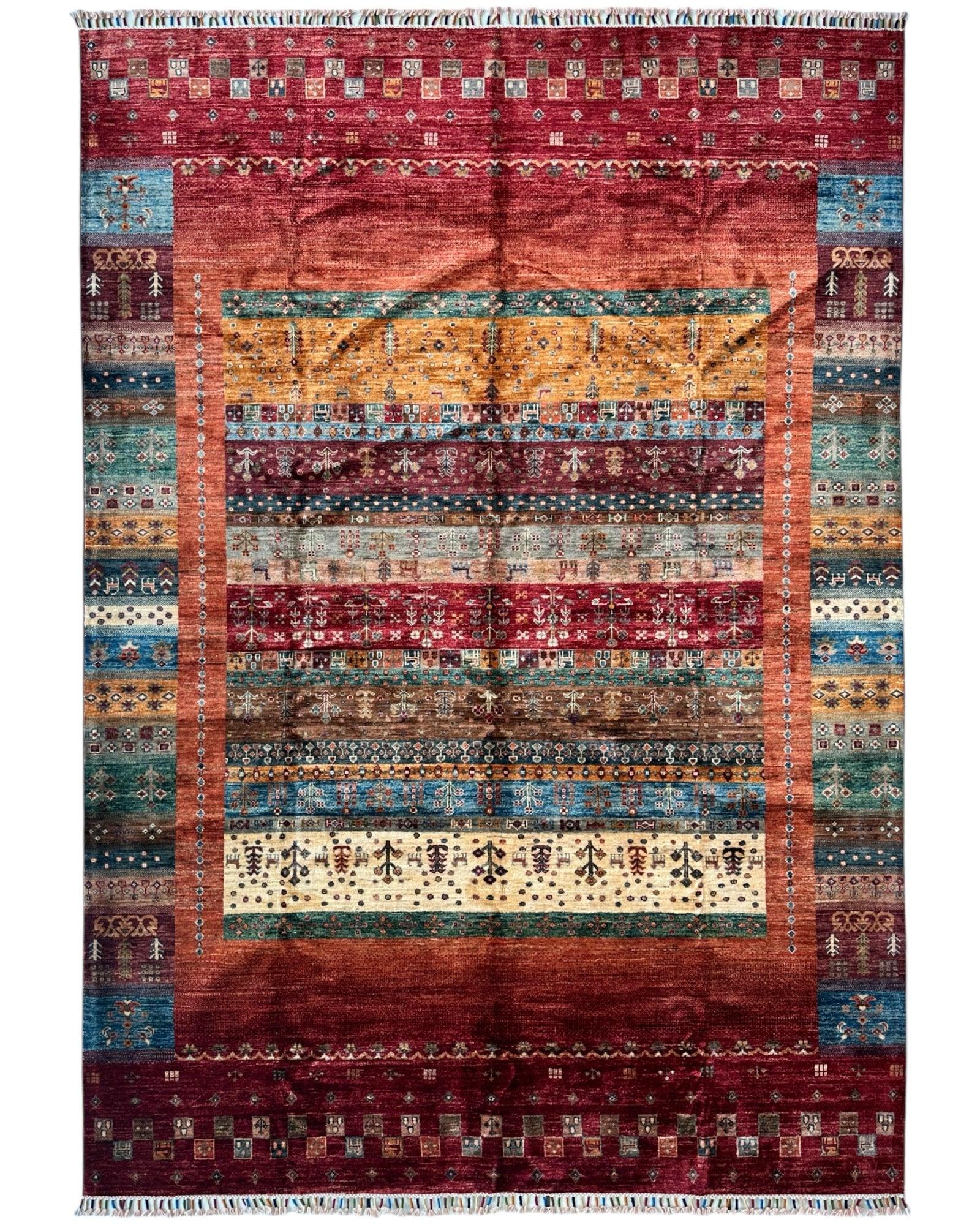 Afghani Khorjin Wool Rug – 7' x 9'10" – Vibrant Geometric & Tribal Patterns