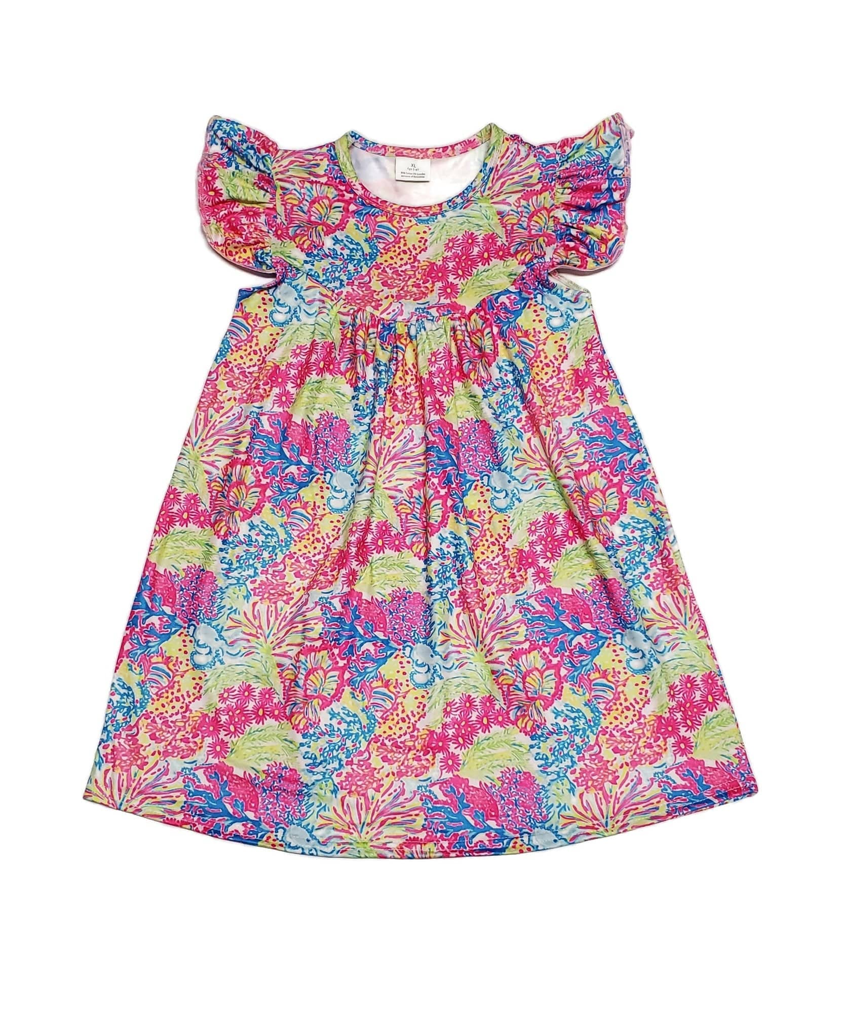 Neon Summer Floral Milk Silk Flutter Dress