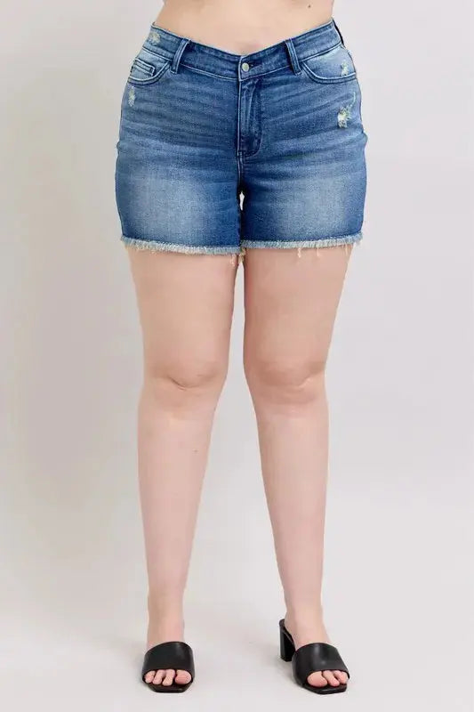 Judy Blue Jeans - Full Size V-Front Denim Shorts with Shield Pockets