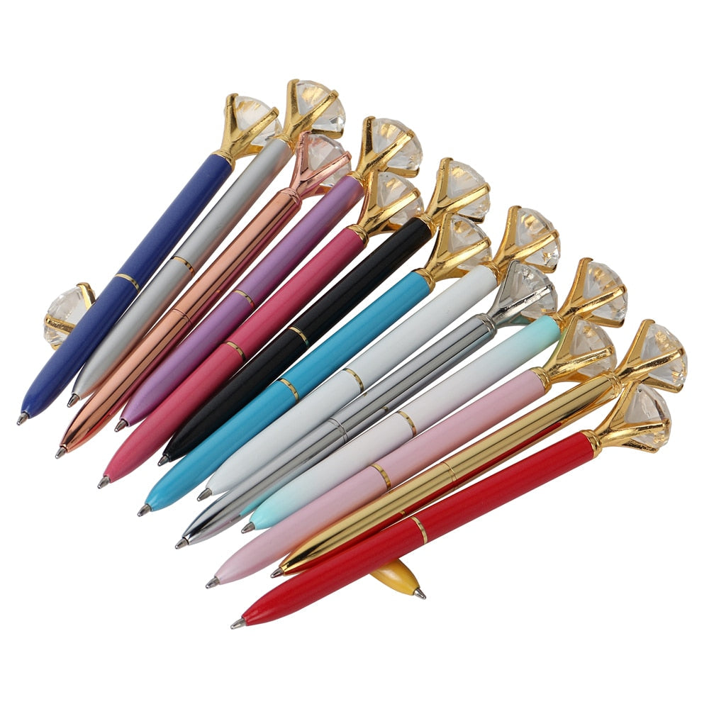 21Color Kawaii Ballpoint Pen Big Gem Metal Ball Pen With Large Diamond Blue And Black Magical Pen Fashion School Office Supplies