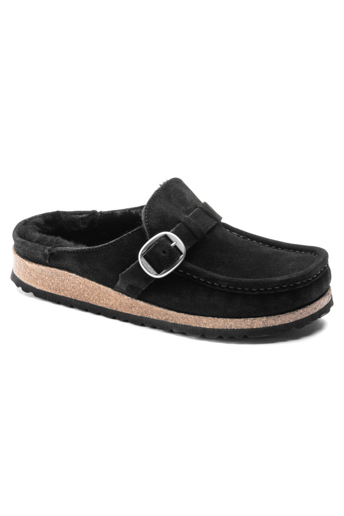 Birkenstock Buckley Narrow Width in Shearling Black Suede Leather
