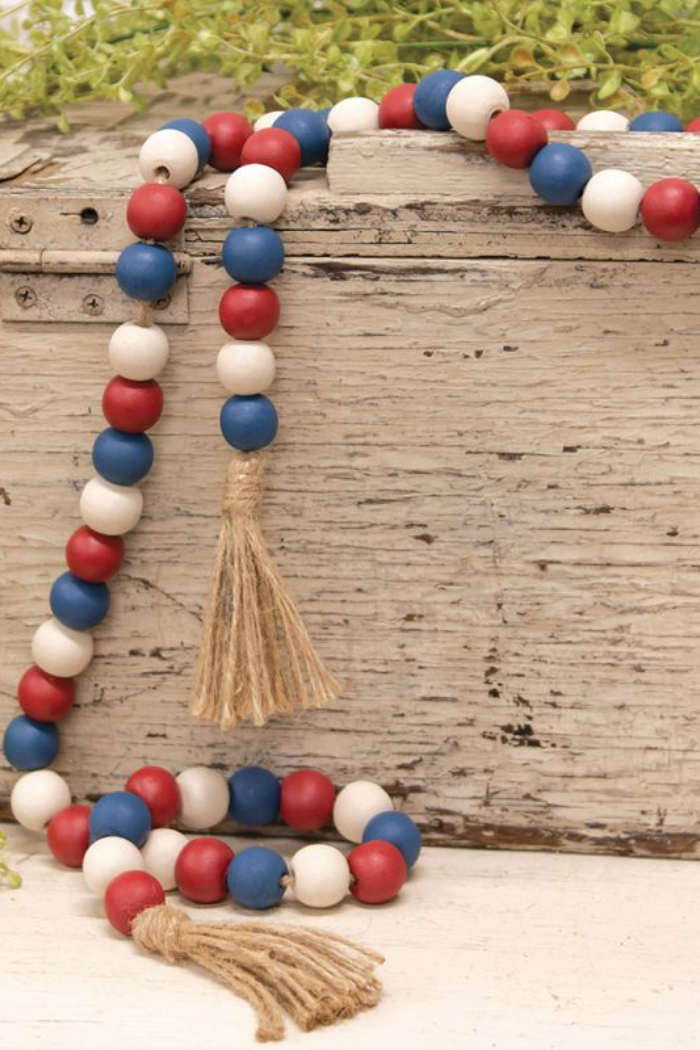 Red, White and Blue Bead Garland with Tassels