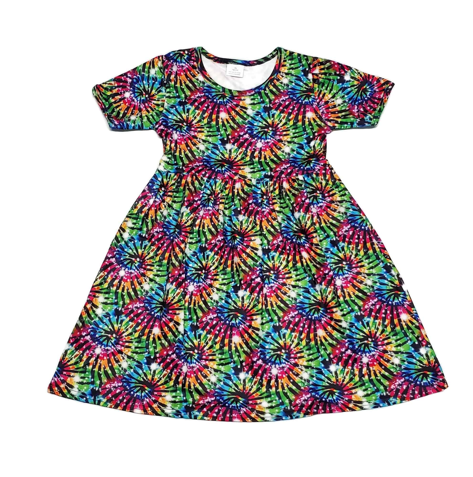 Neon Swirl Short Sleeve Milk Silk Dress