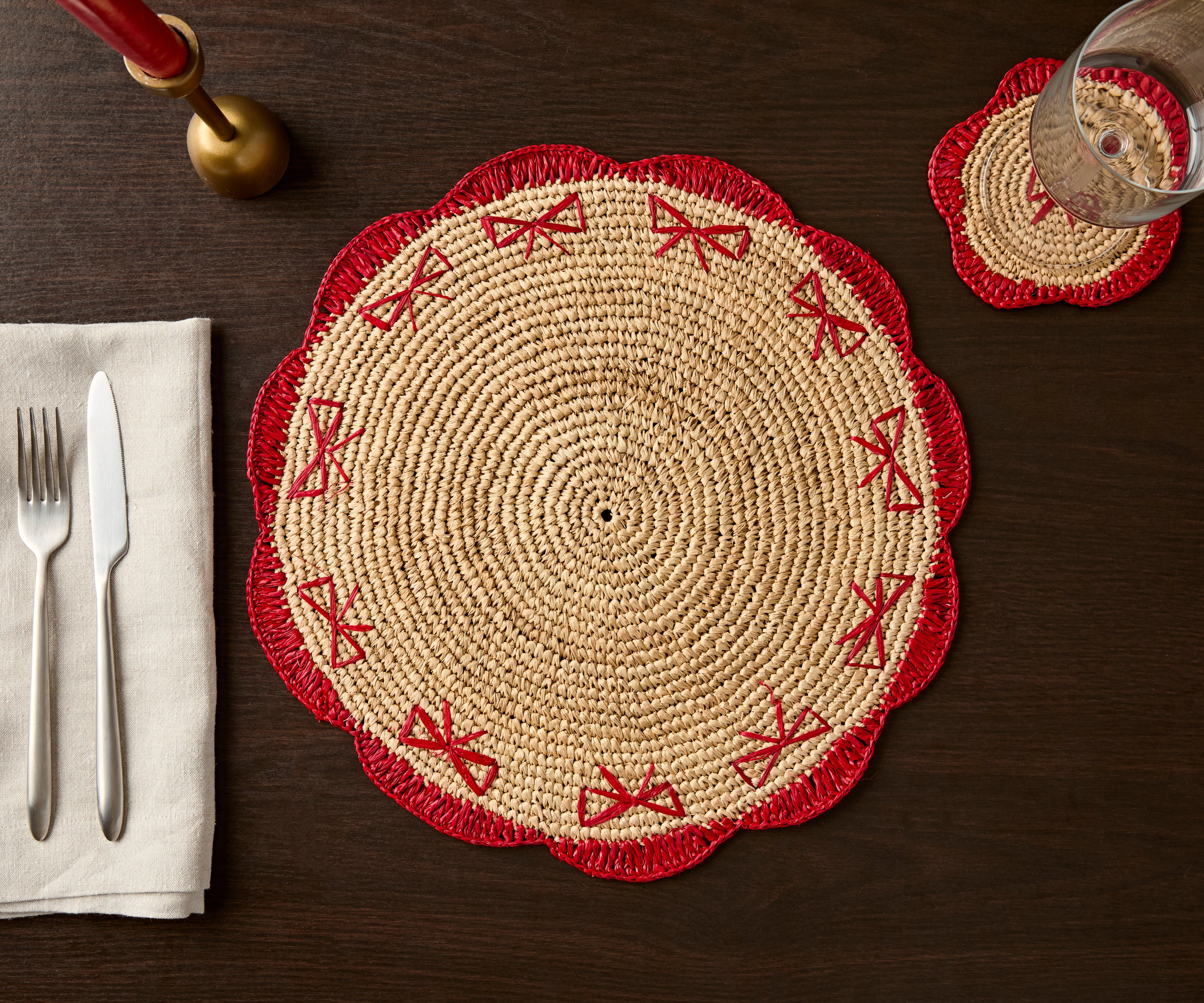 Handwoven Raffia Fringe Coaster by Payton James – Bohemian Candle Mat, Rustic Table Decor, Natural Raffia Palm