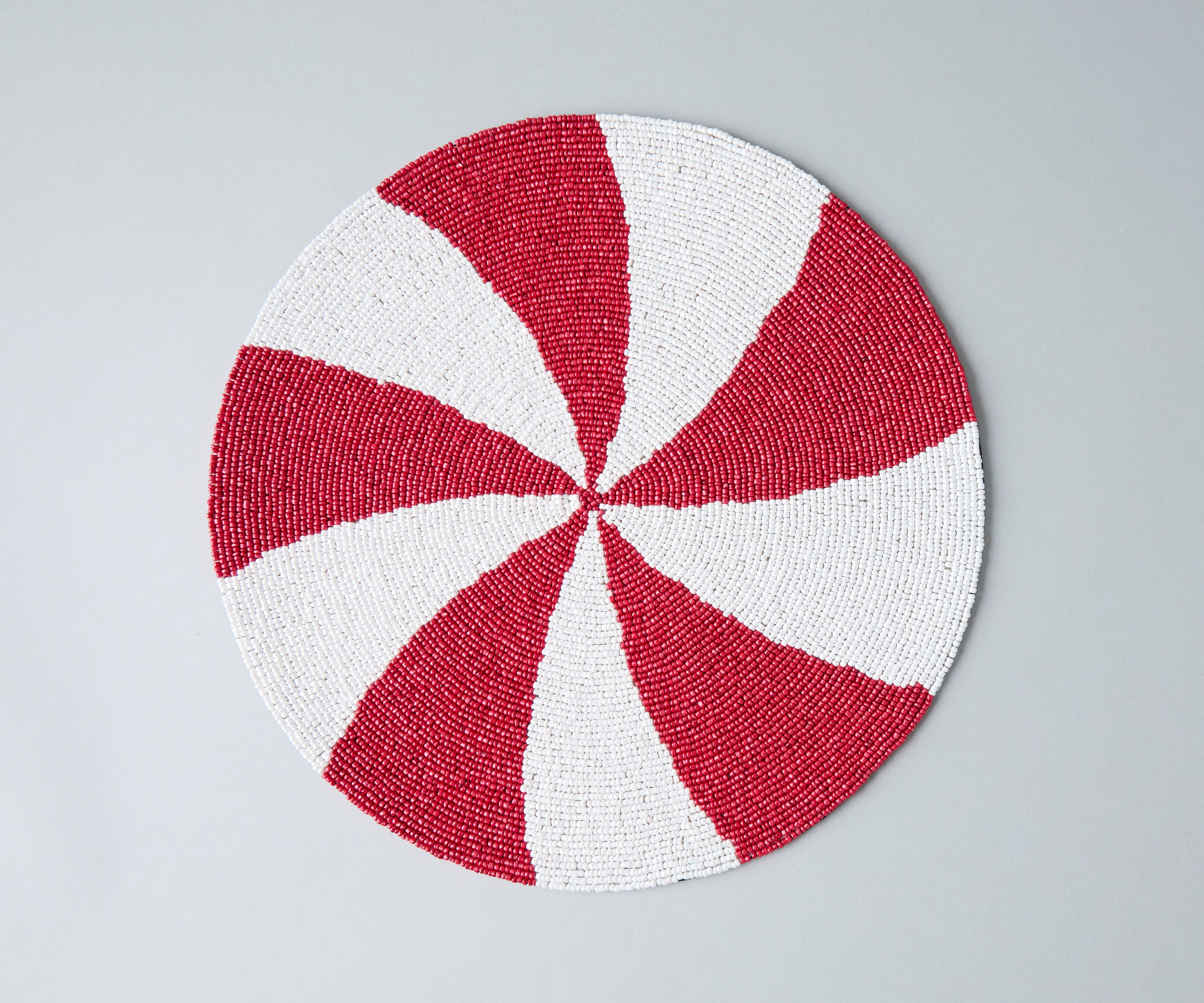 Handmade Beaded Candy Cane Placemat – Christmas Placemats, Beaded Candy Cane Placemat & Runner – Christmas Table Decor by Payton James