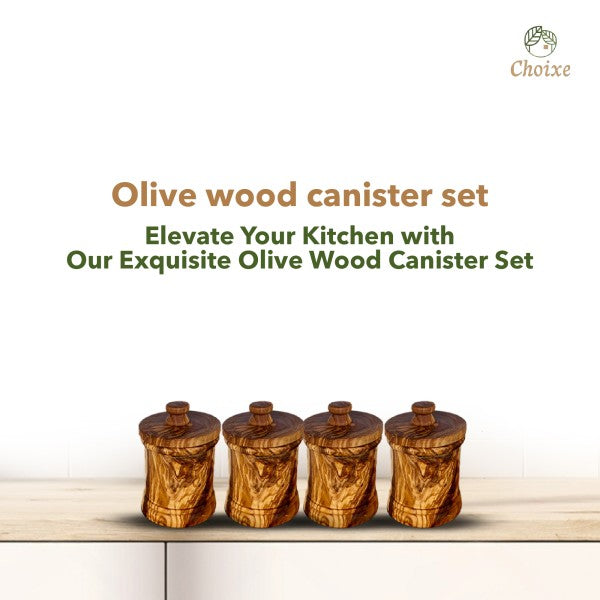 Olive Wood Canister Set -4 pcs plus Base