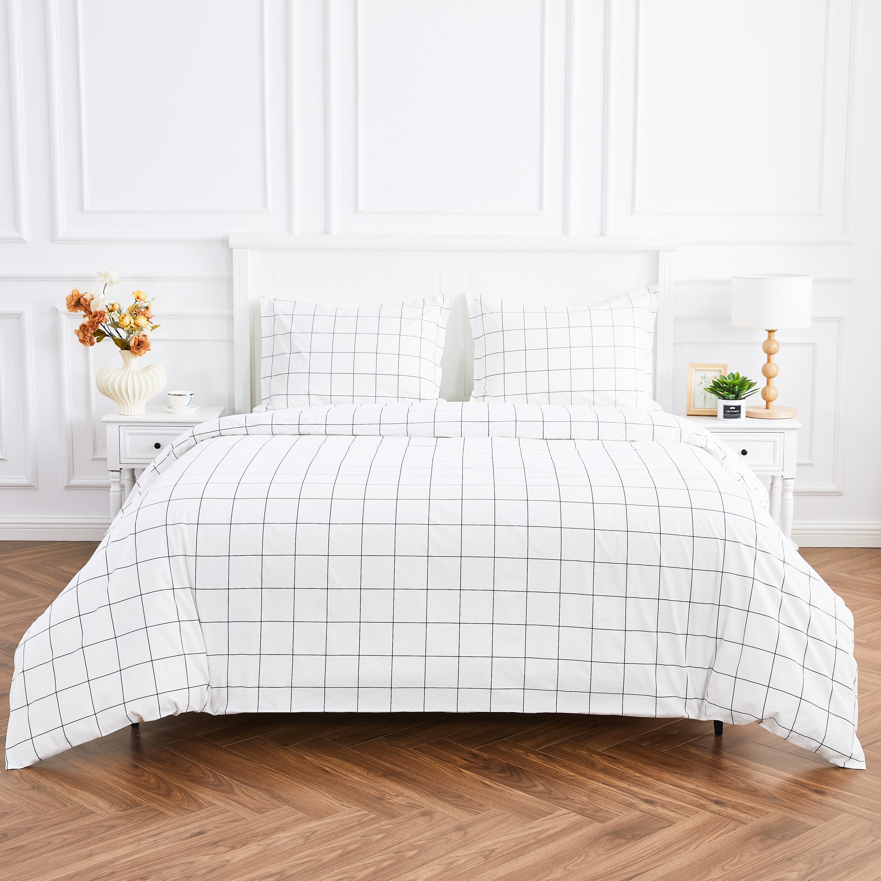 Grid Printed Cotton Percale Duvet Set