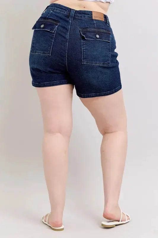 Judy Blue Jeans - Plus Size High Waist Back Flap Pocket Denim Shorts
