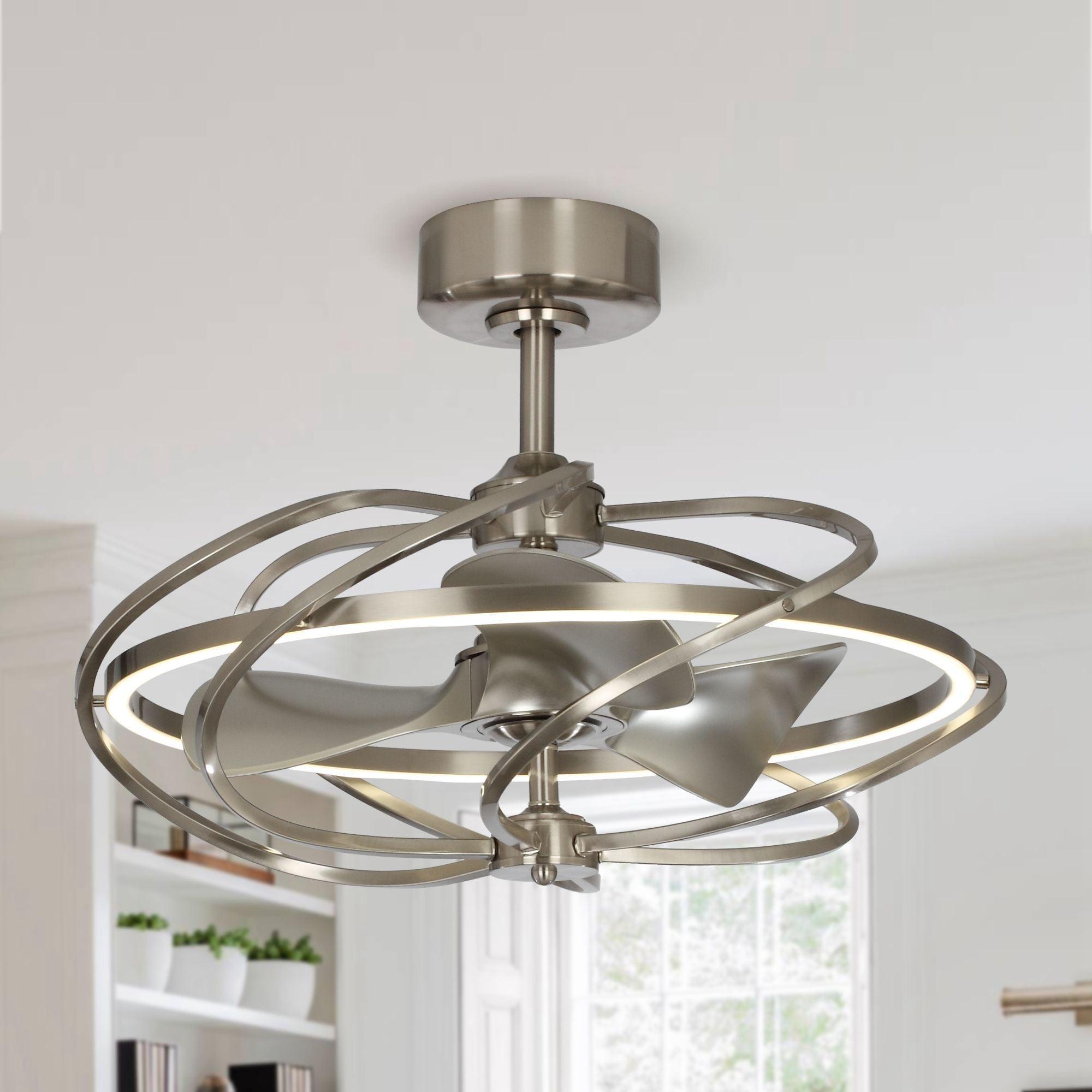 27" Bucholz Industrial DC Motor Brushed Nickel Downrod Mount Reversible Ceiling Fan with Lighting and Remote Control