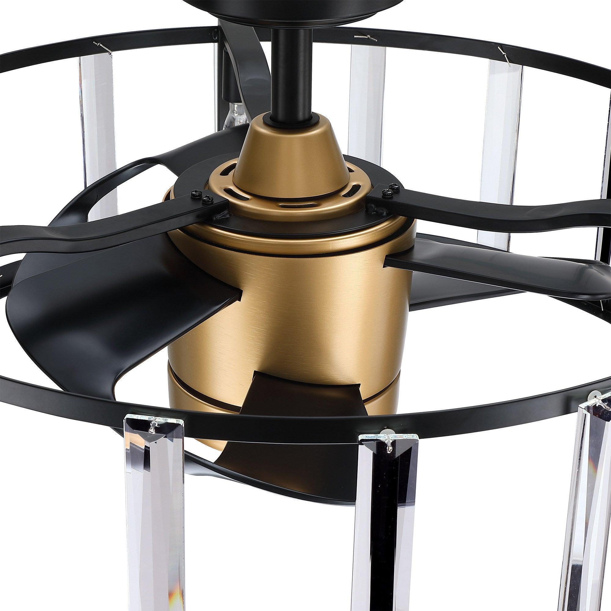 27" Modern DC Motor Downrod Mount Reversible Crystal Ceiling Fan with Lighting and Remote Control