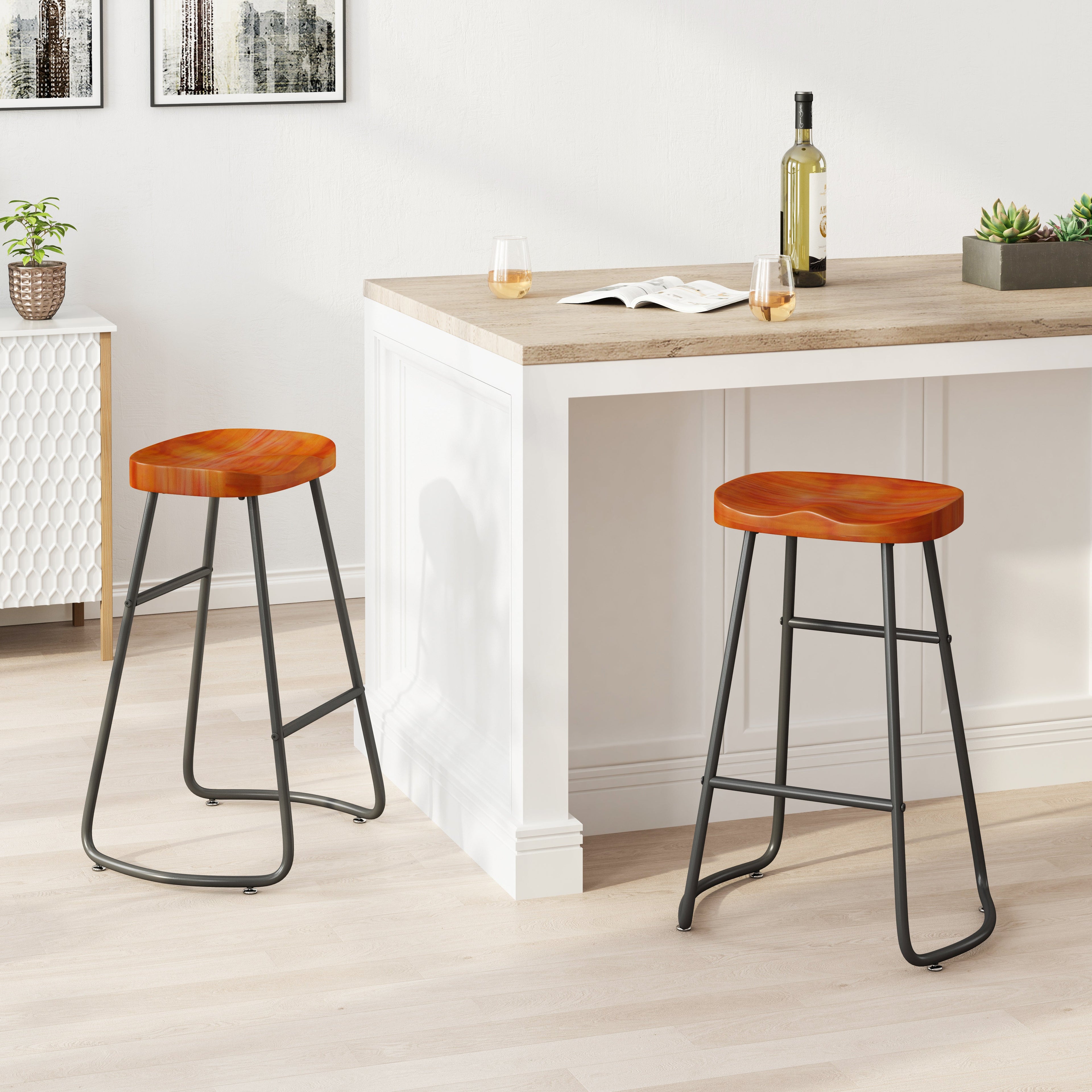 29.52" Stylish and Minimalist Bar Stools Set of 2 Counter Height Bar Stools for Kitchen Island Brown