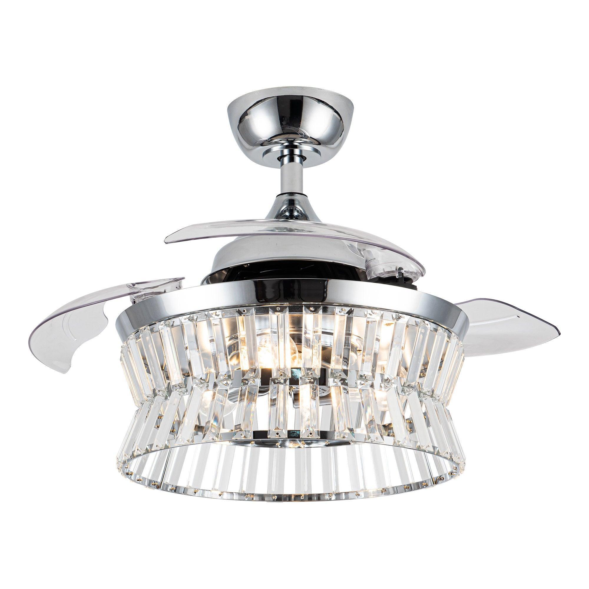 36" Prayag Modern Downrod Mount Crystal Ceiling Fan with Lighting and Remote Control