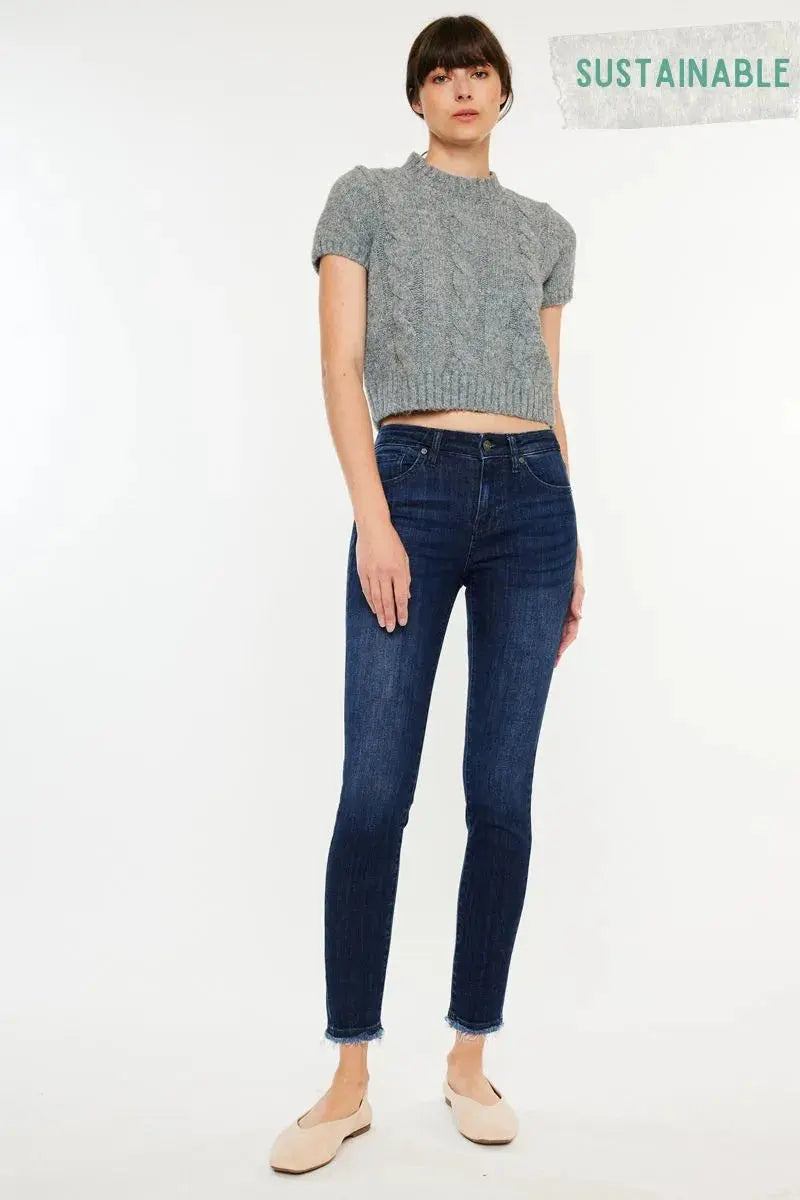 Kancan High-Rise Slim Fit Cropped Raw Hem Jeans
