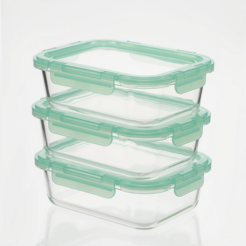 Glass Containers with Flexible Silicone Lids - Set of 3