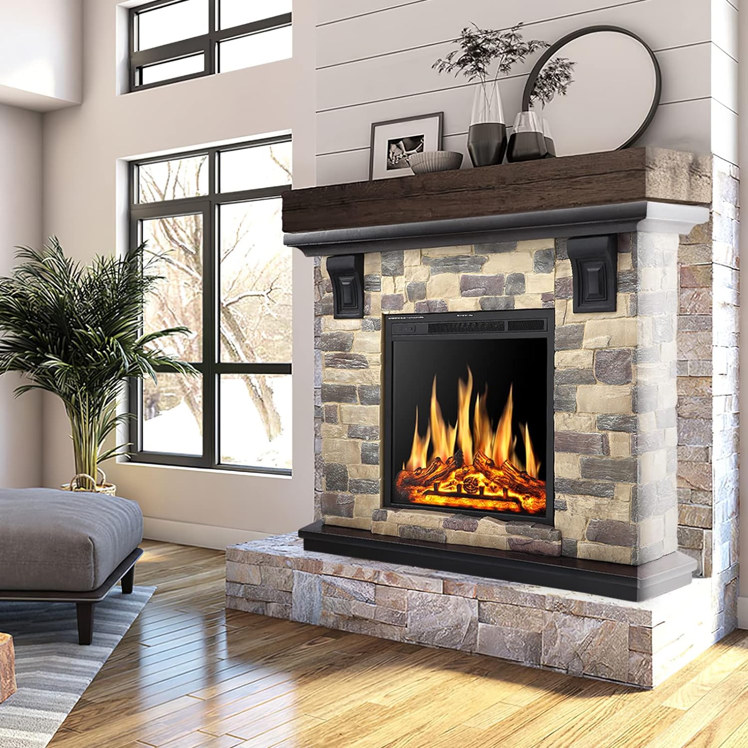 48 Inch Electric Fireplace Stone Mantel Package Y4926