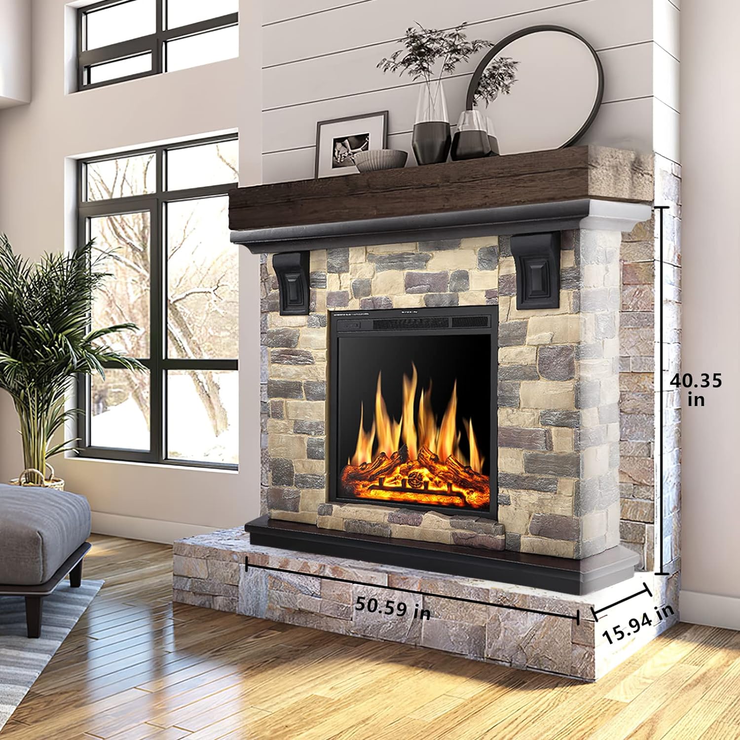 48 Inch Electric Fireplace Stone Mantel Package Y4926