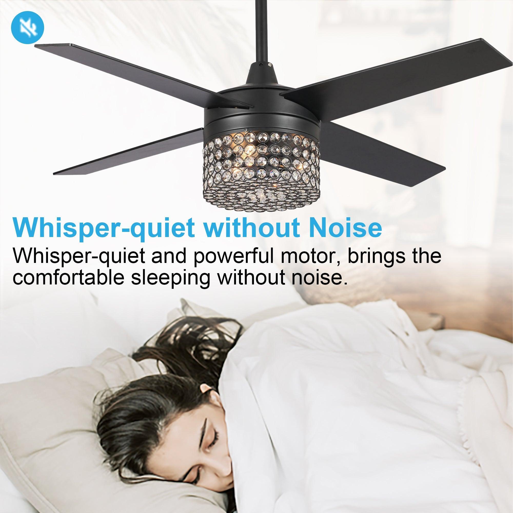 48" Pune Modern Downrod Mount Reversible Crystal Ceiling Fan with Lighting and Remote Control
