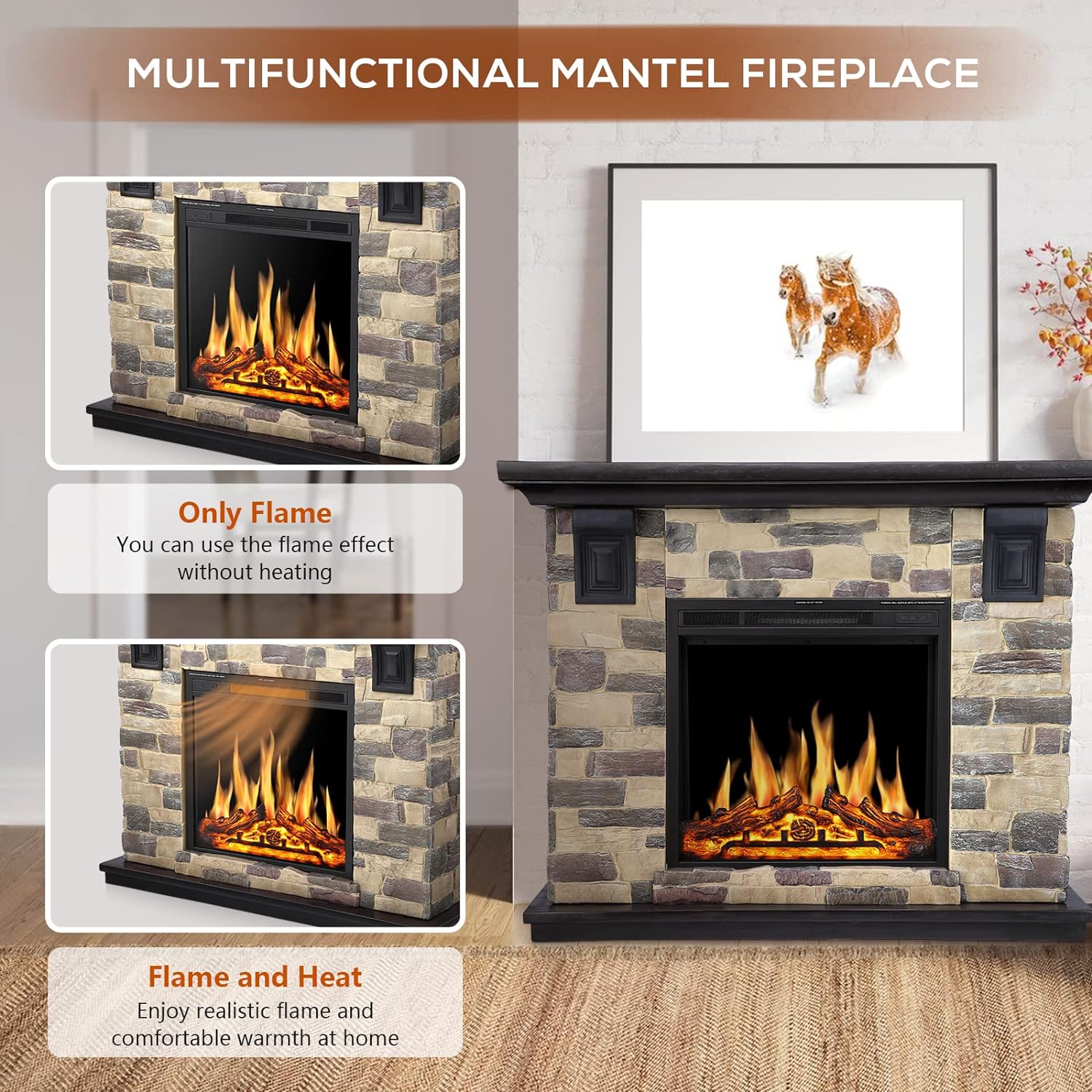 50 Inch Electric Fireplace Stone Mantel Package Y4926
