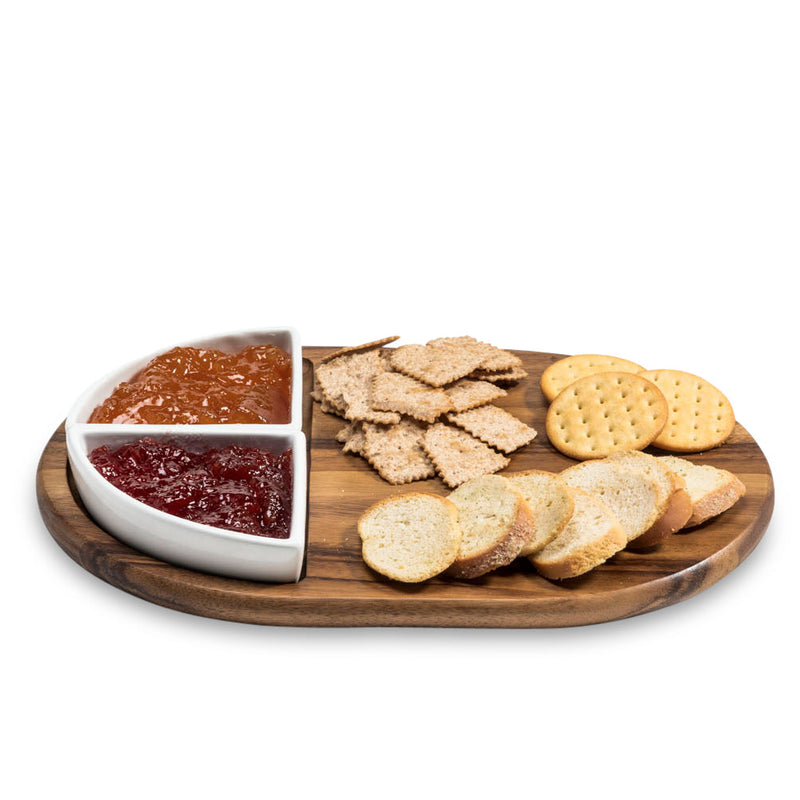 Charcuterie / Serving Tray w/ 2 Triangular Ceramic Bowls