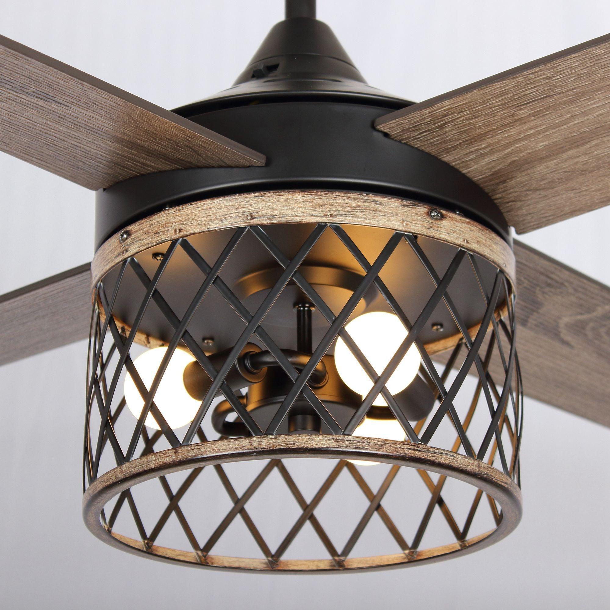 52" Mirelle Farmhouse Downrod Mount Reversible Ceiling Fan with Lighting and Remote Control