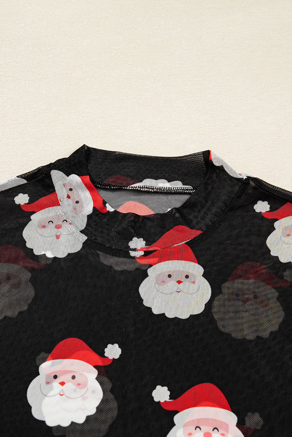 Santa Christmas Mesh Long Sleeve Top