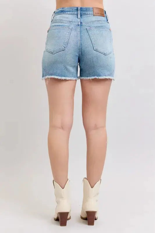 Judy Blue Jeans - Plus Size High Waist Western Embroidery Detail Cut Off Denim Shorts