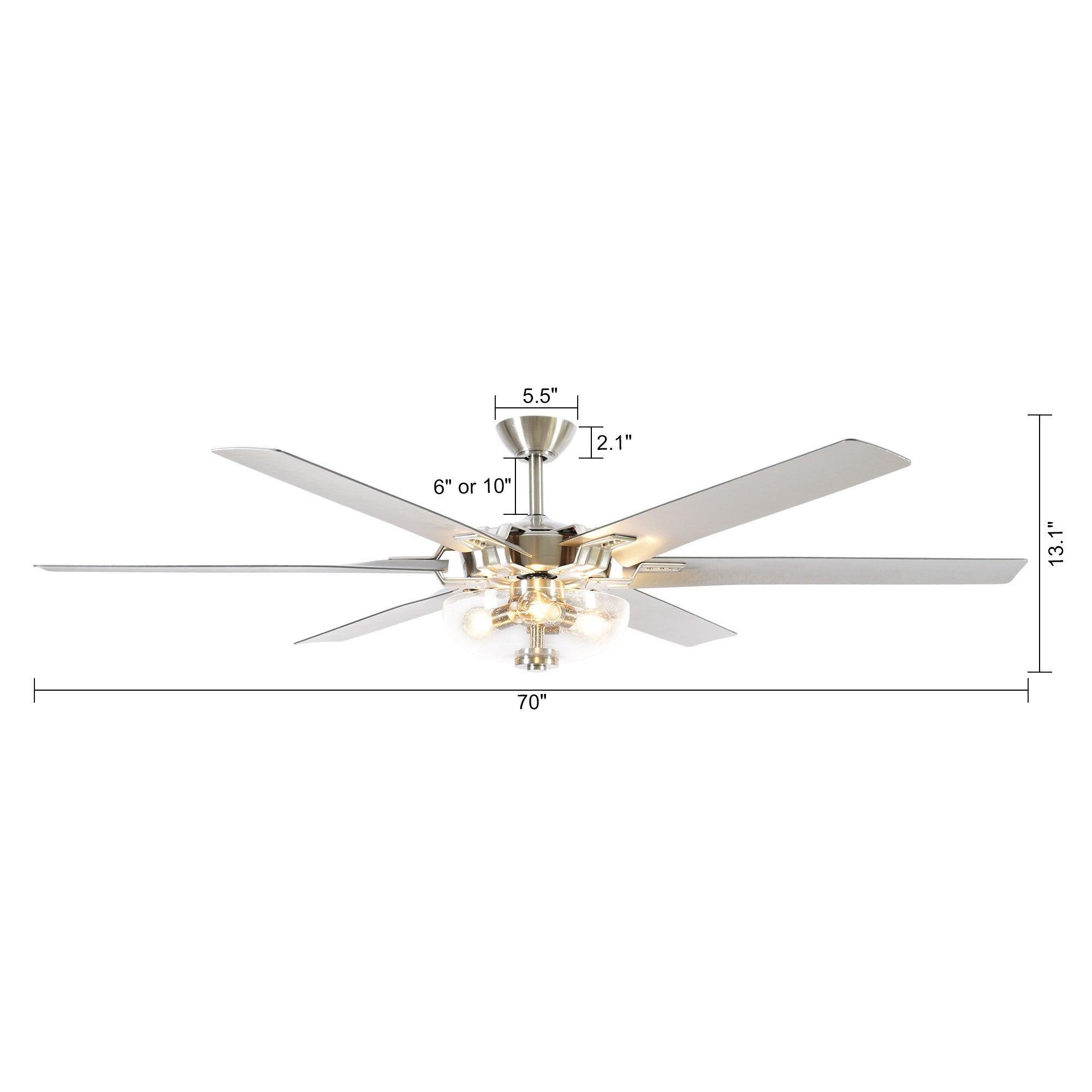 70" Modern Brushed Nickel DC Motor Downrod Mount Ceiling Fan with Lighting and Remote Control
