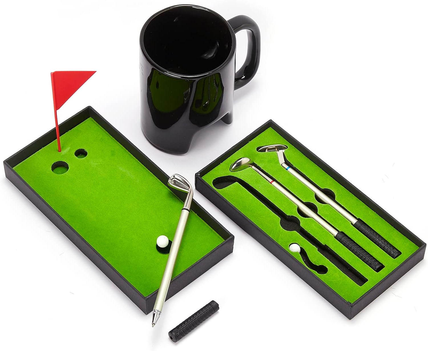 Golf Pen & Putter Mug Gift Set – Mini Golf Desk Game for Men, Dad, Grandpa, or Boyfriend – Great Father's Day Gift Idea – Includes Club Pens, 2 Balls & 14oz Ceramic Cup