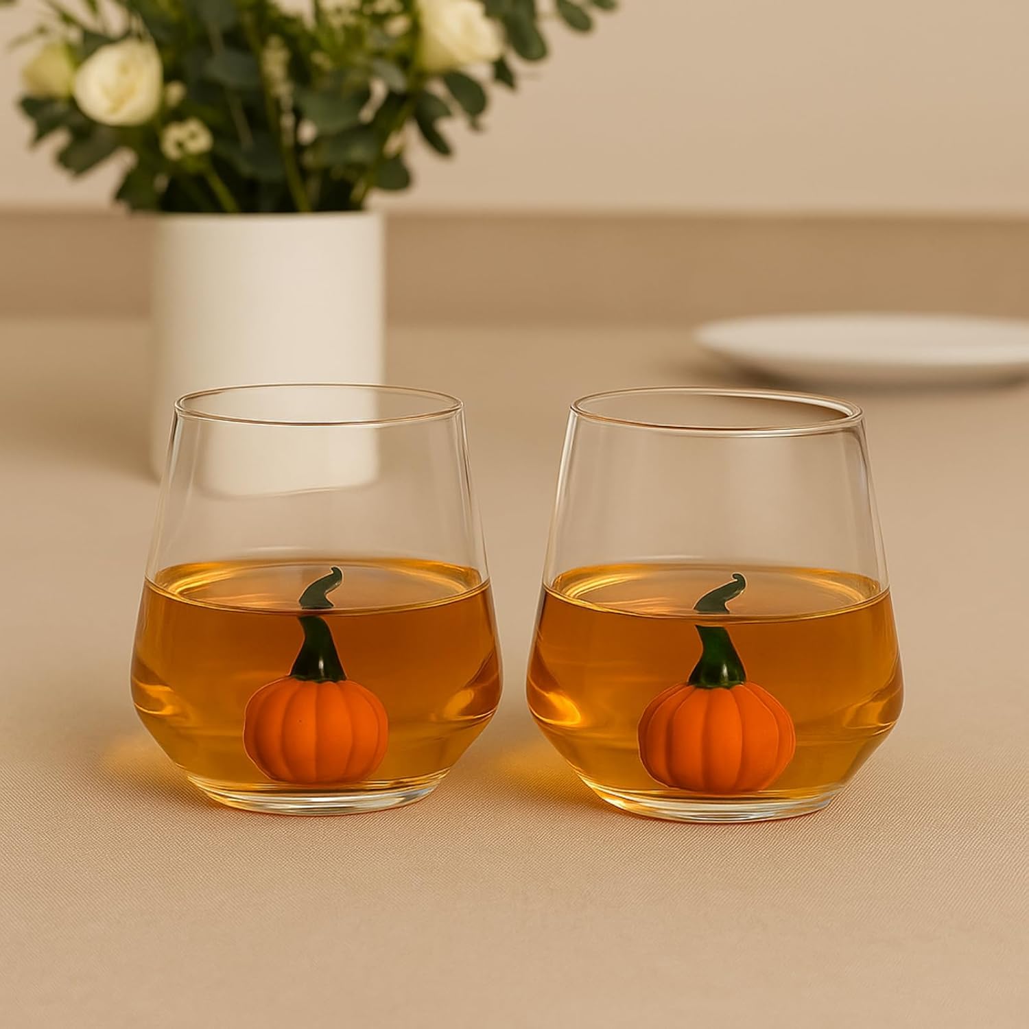 Khen Pumpkin Glass Set Fall Drinkware Decorative Break Resistant Tumbler Cups Barware Holiday Gift - 12oz Clear