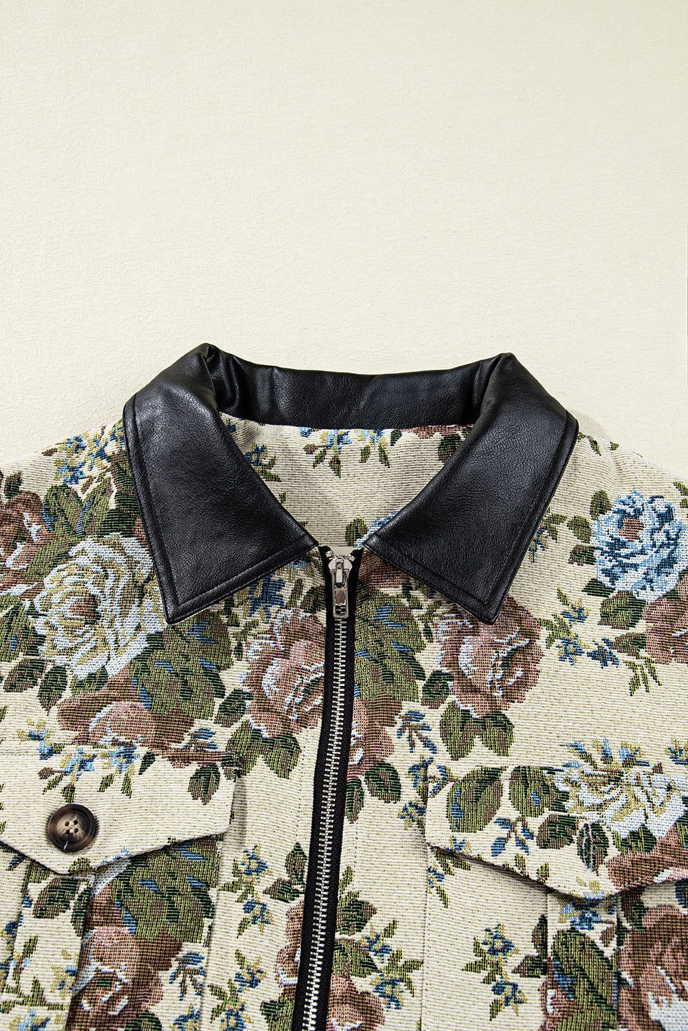 Floral Zip-Up Contrast Collared Jacket