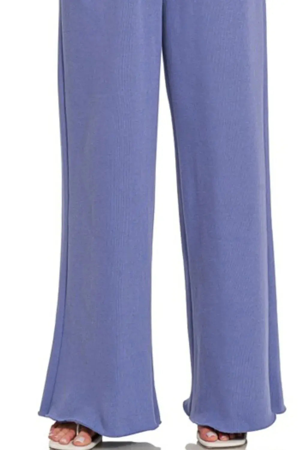 Zenana Fleece Exposed Seam Womens Wide Leg Sweatpants