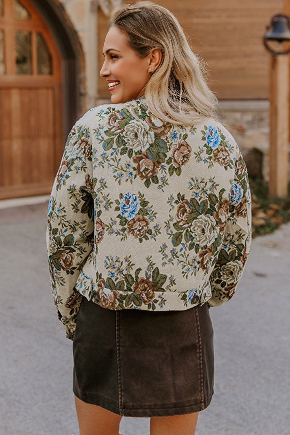 Floral Zip-Up Contrast Collared Jacket