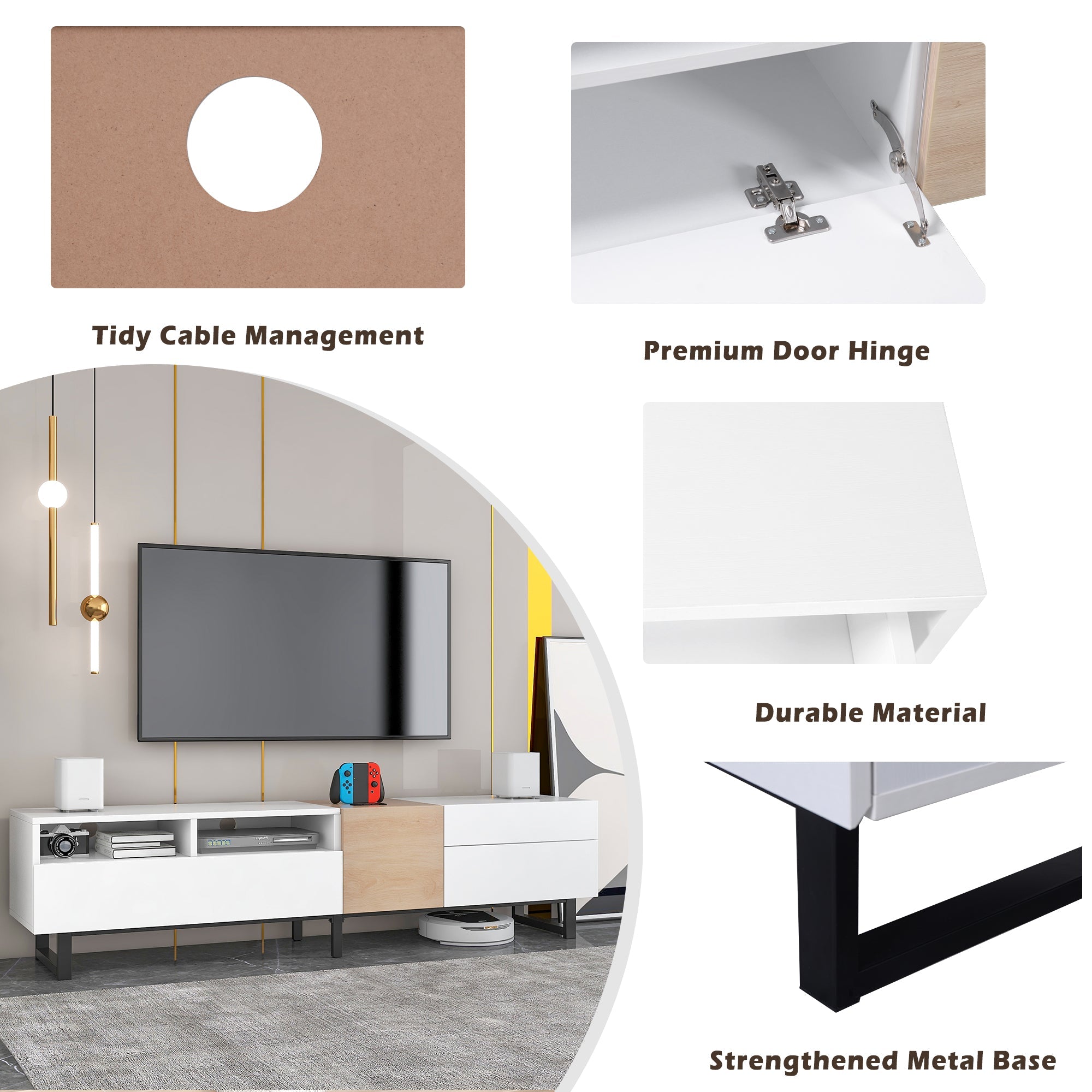 Modern TV Stand for 80'' TV with Double Storage Space Media Console Table Entertainment Center with Drop Down Door