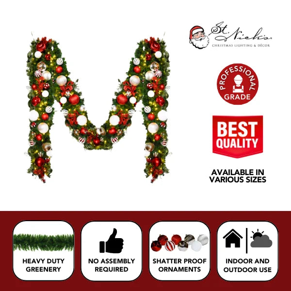 9'x14" Pre-Decorated Garland with Warm White Lights Red/White/Silver