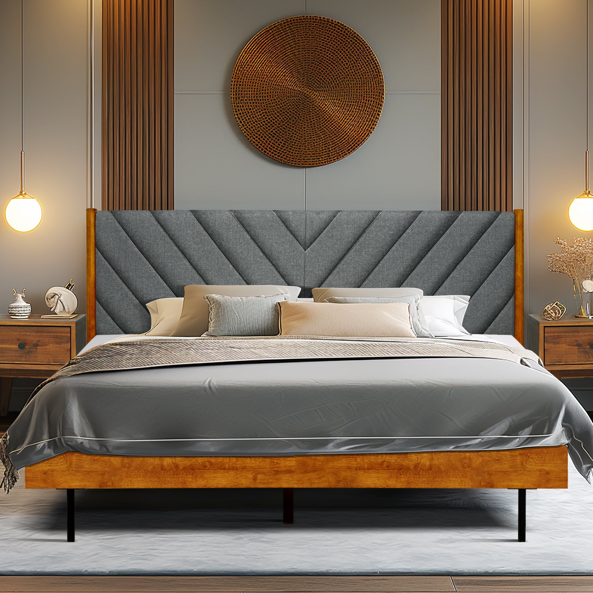 Acacia Astoria Upholstered Solid Wood Bed Frame
