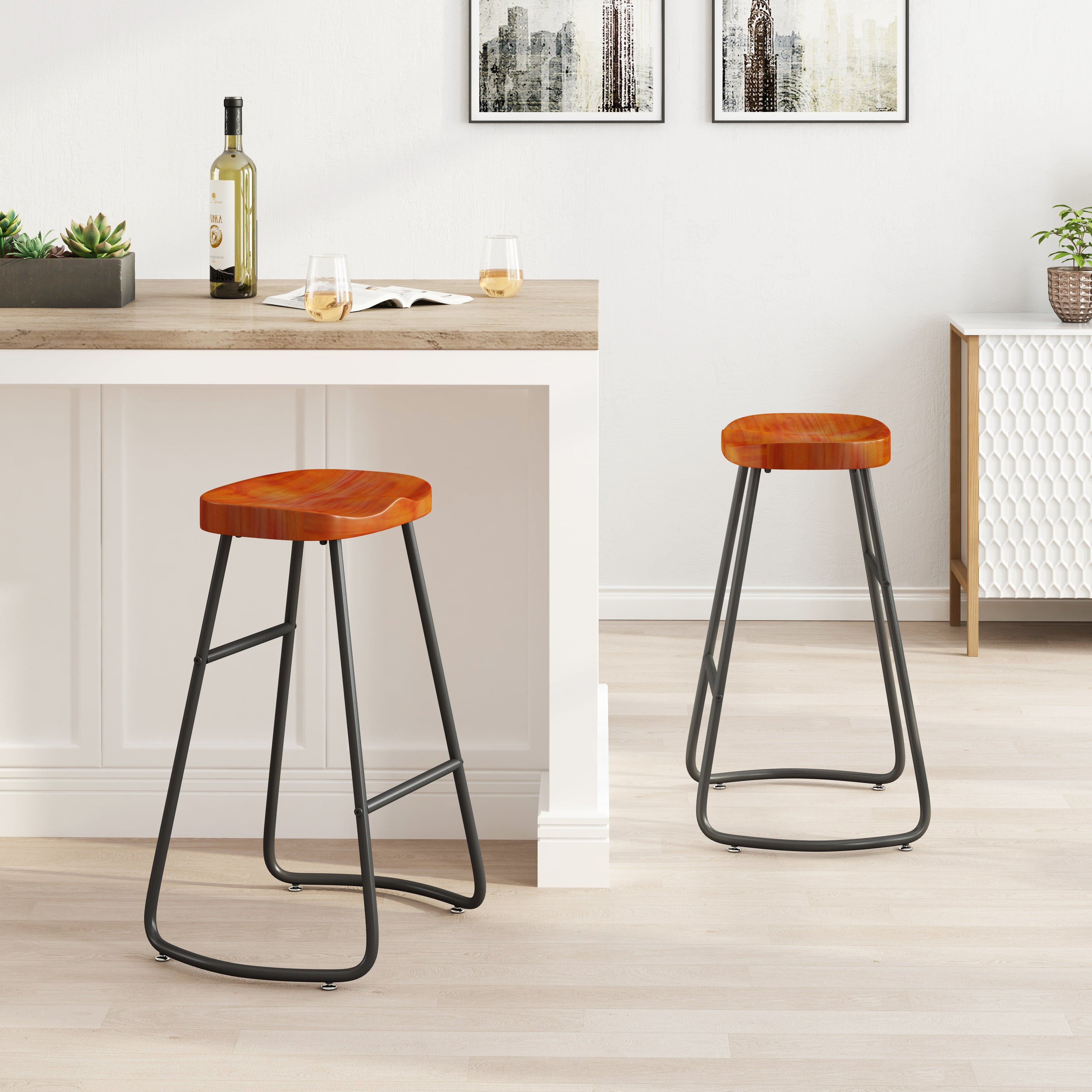 29.52" Stylish and Minimalist Bar Stools Set of 2 Counter Height Bar Stools for Kitchen Island Brown