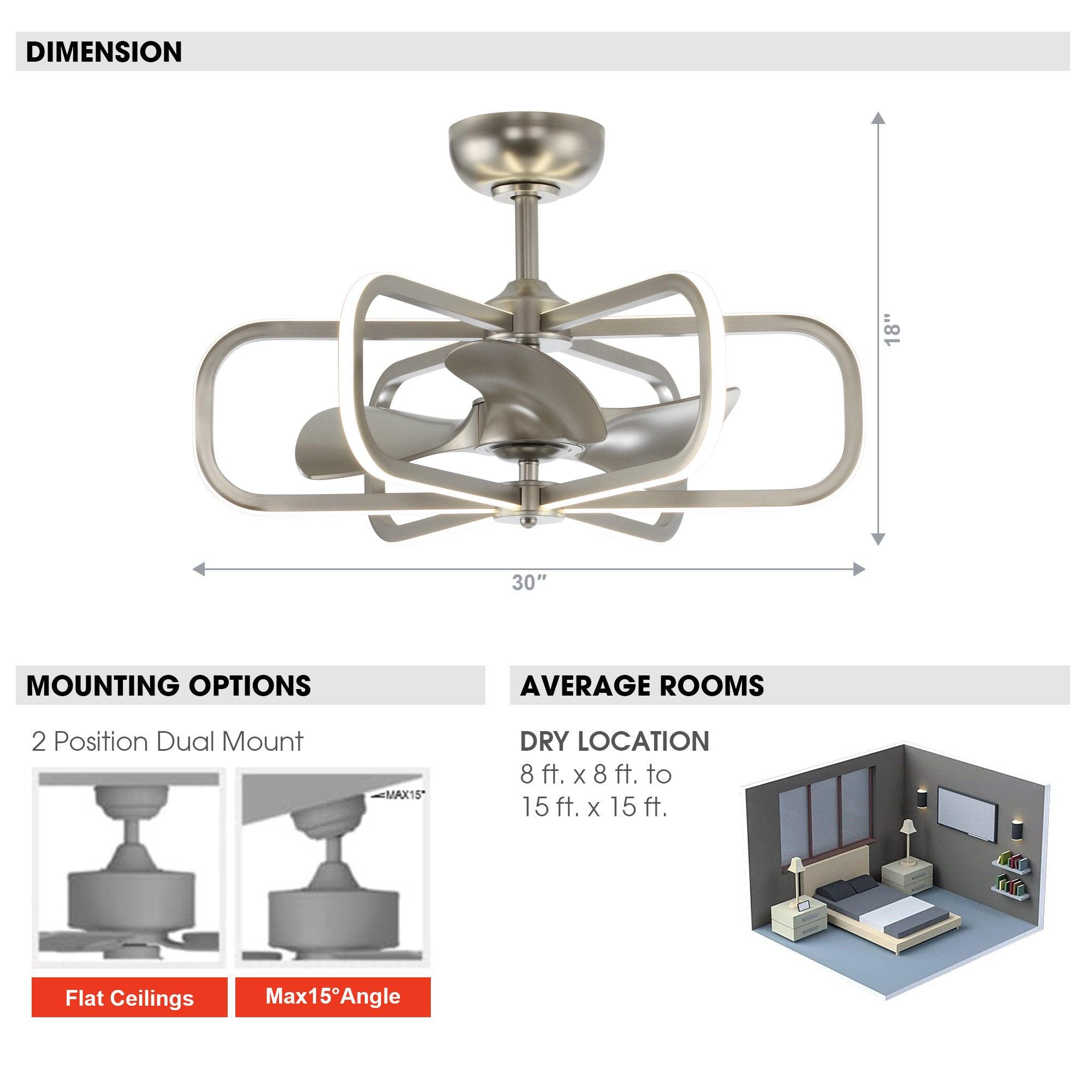 30" Theron Modern DC Motor Downrod Mount Reversible Ceiling Fan with LED Lighting and Remote Control