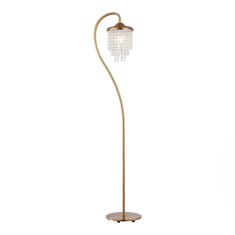 1-Light Golden Floor Lamp with Crystal Shade
