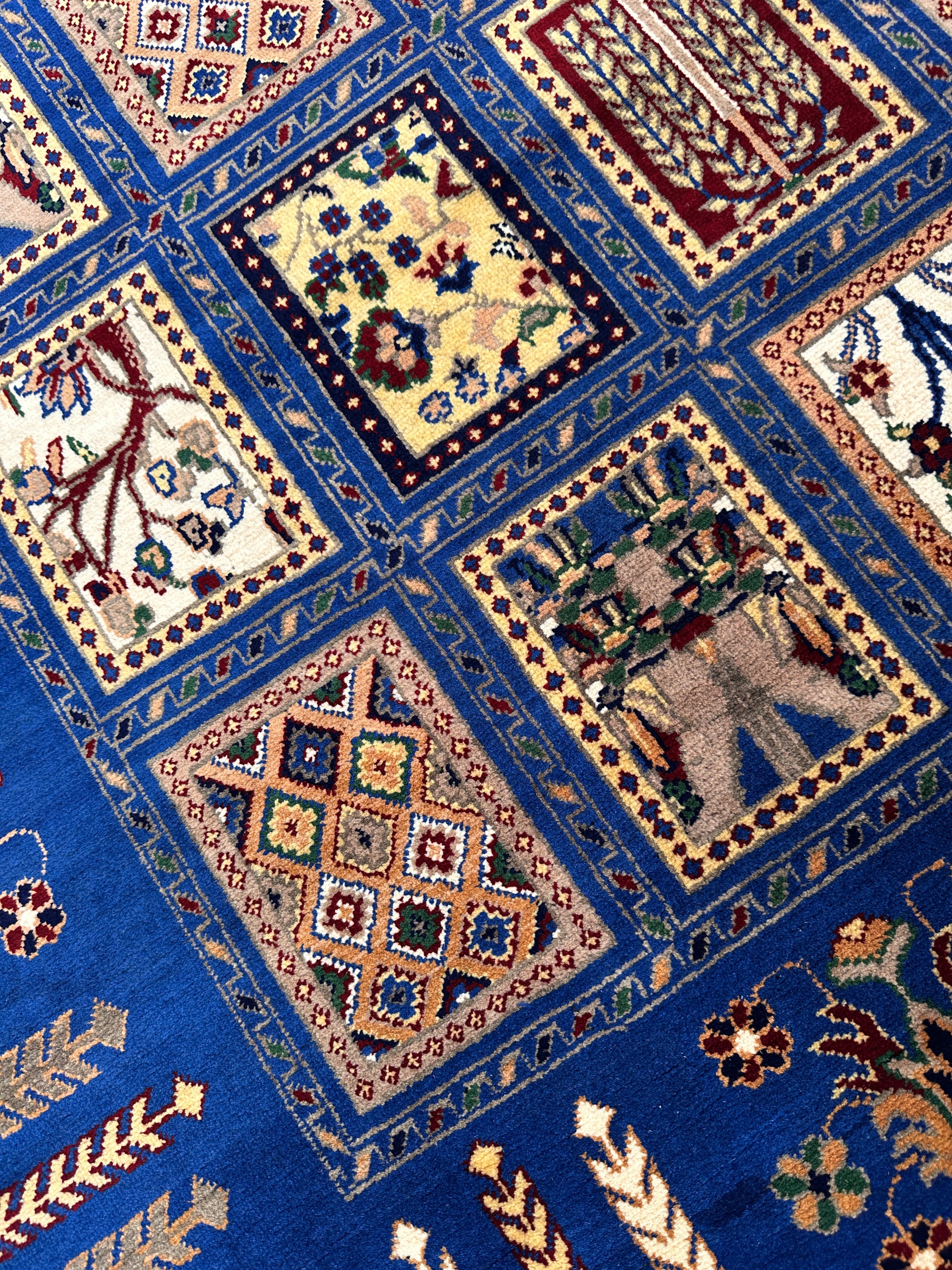 6'9″ x 10' Hand-Knotted Afghani Bakhtiari Wool Rug – Persian Garden Design – Blue & Cream