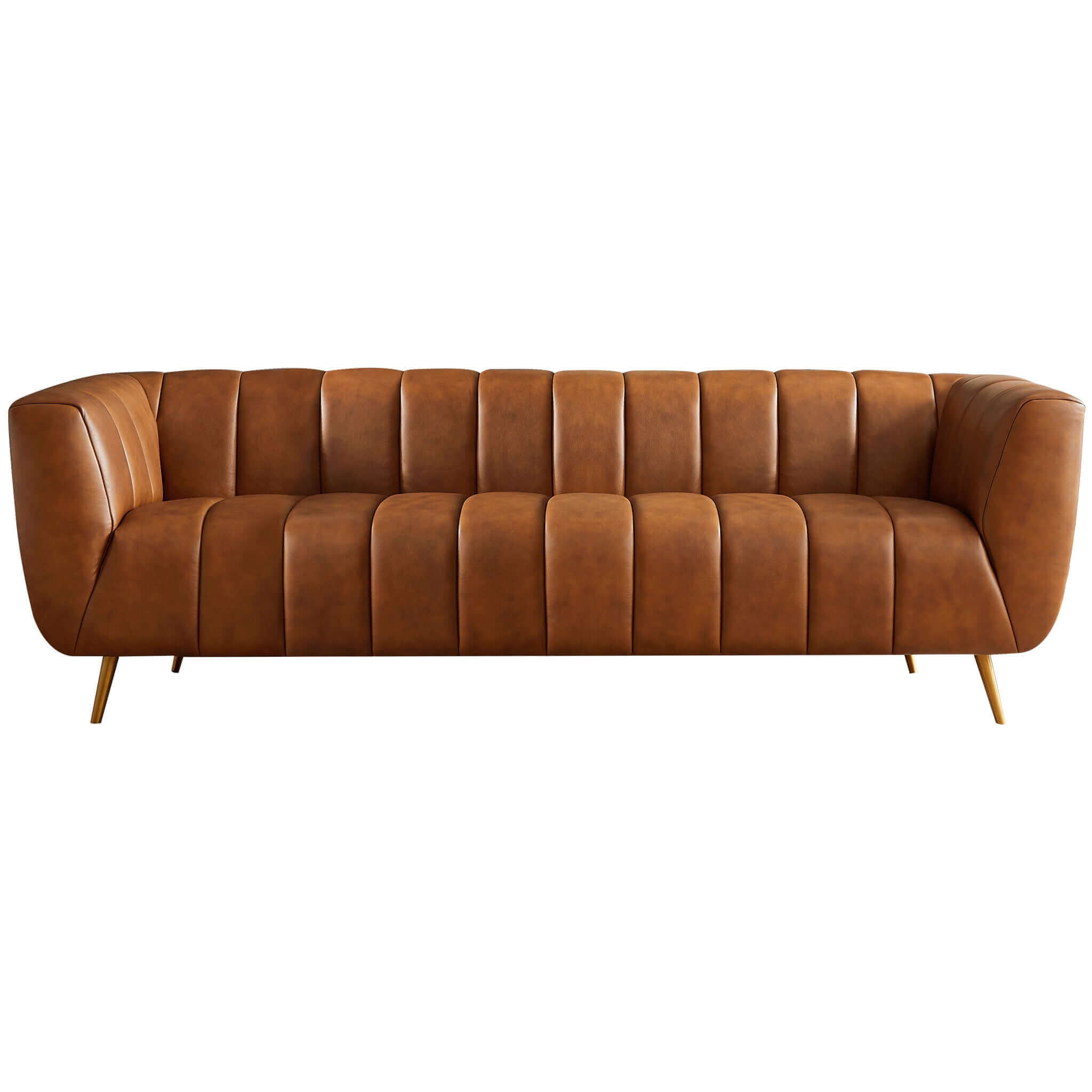 Ava Genuine Italian Cognac Leather Channel Tufted Sofa – Designer Sofa