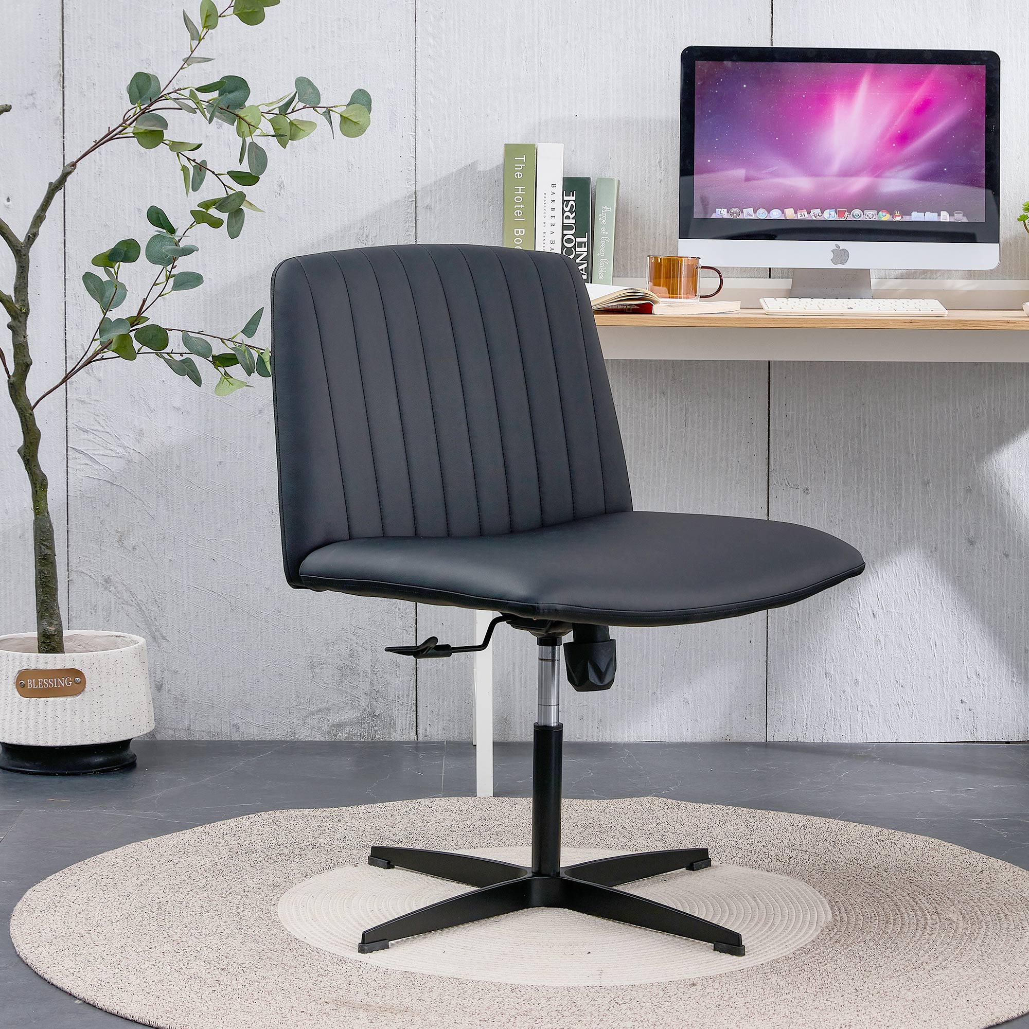 Black High Grade Pu Material. Home Computer Chair Office Chair Adjustable 360 ° Swivel Cushion Chair