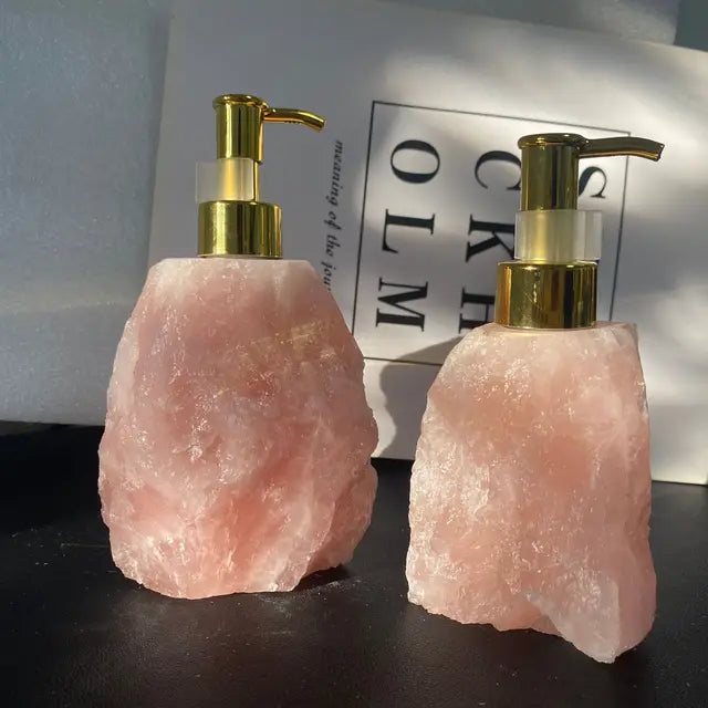 1 PCS Natural Pink Crystal Stone Press Bottle Dispenser 30ml Liquid Dispenser Shower Gel Wash Light Luxury Bathroom Accessory