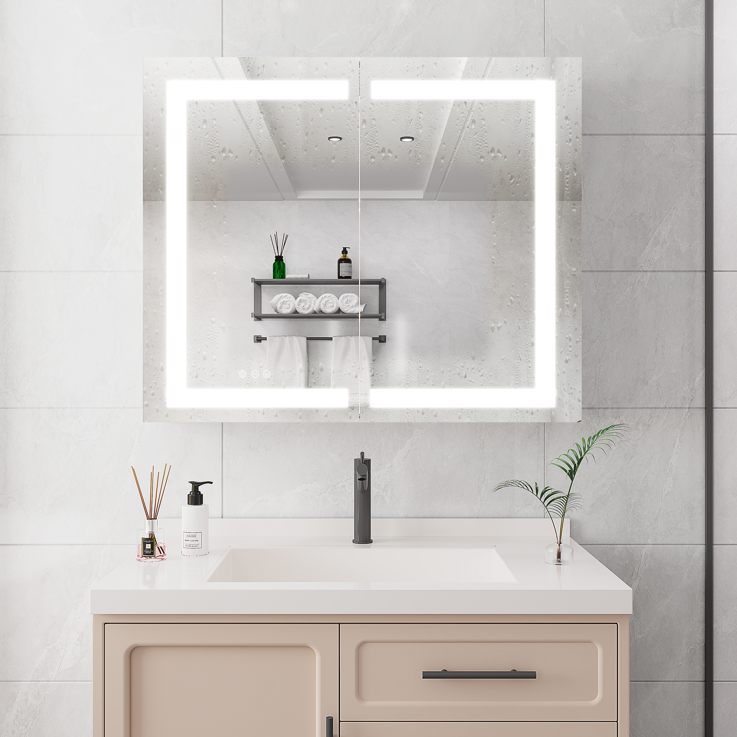 36 x 30 inch Medicine Cabinet with LED Vanity Mirror Anti-Fog Recessed or Surface Mount Waterproof DimmableAluminum 3000K~6000K Lighted Double Door Bathroom Cabinet with Touch Switch