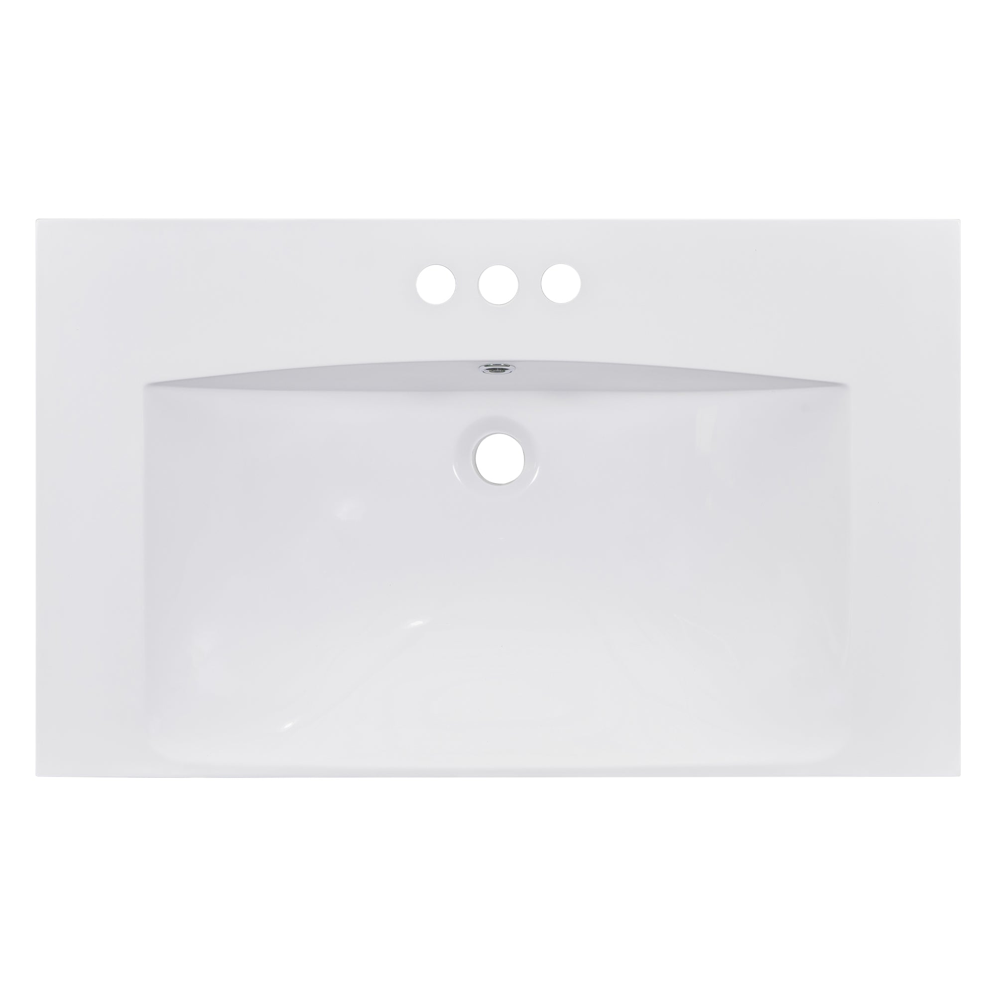 30" Single Bathroom Basin Sink, Vanity Top Only, 3-Faucet Holes, Resin
