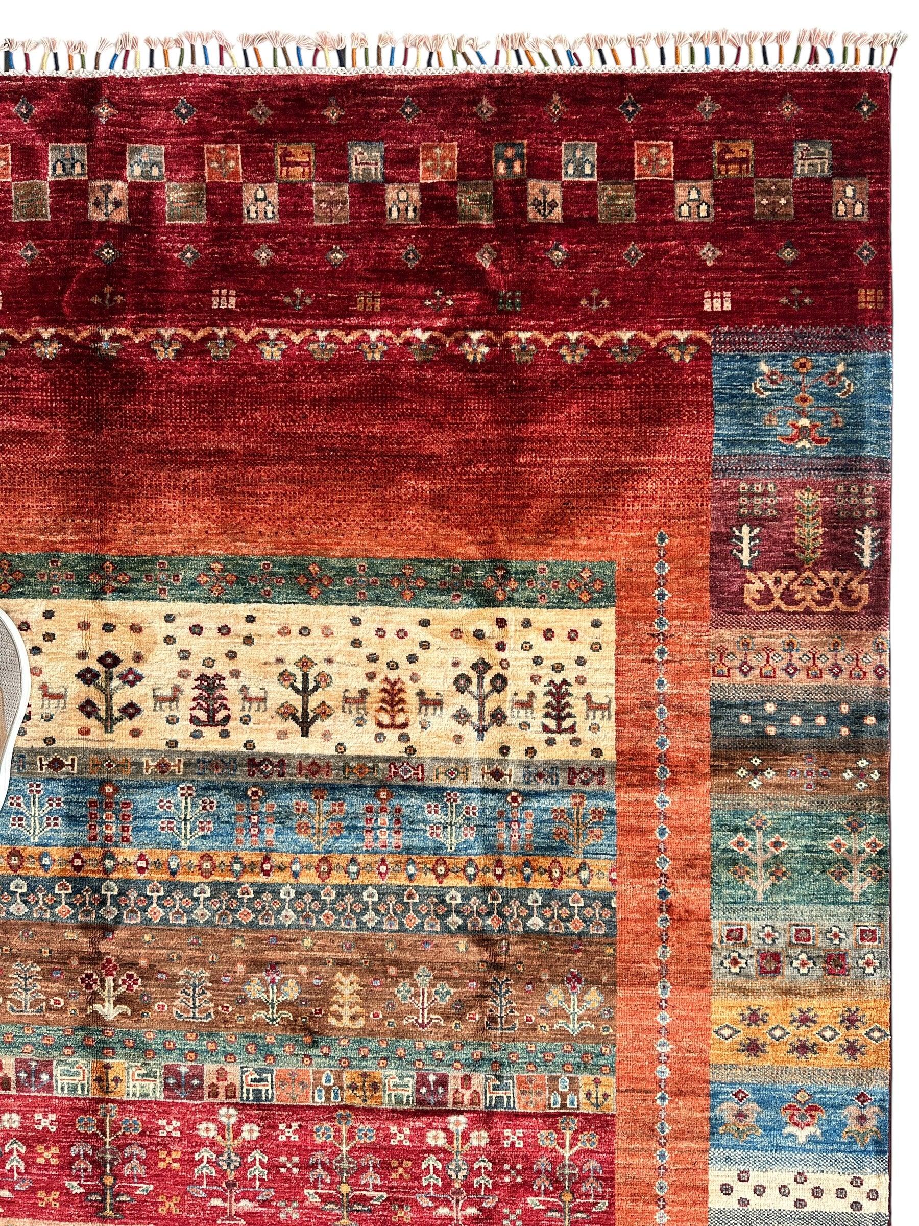 Afghani Khorjin Wool Rug – 7' x 9'10" – Vibrant Geometric & Tribal Patterns