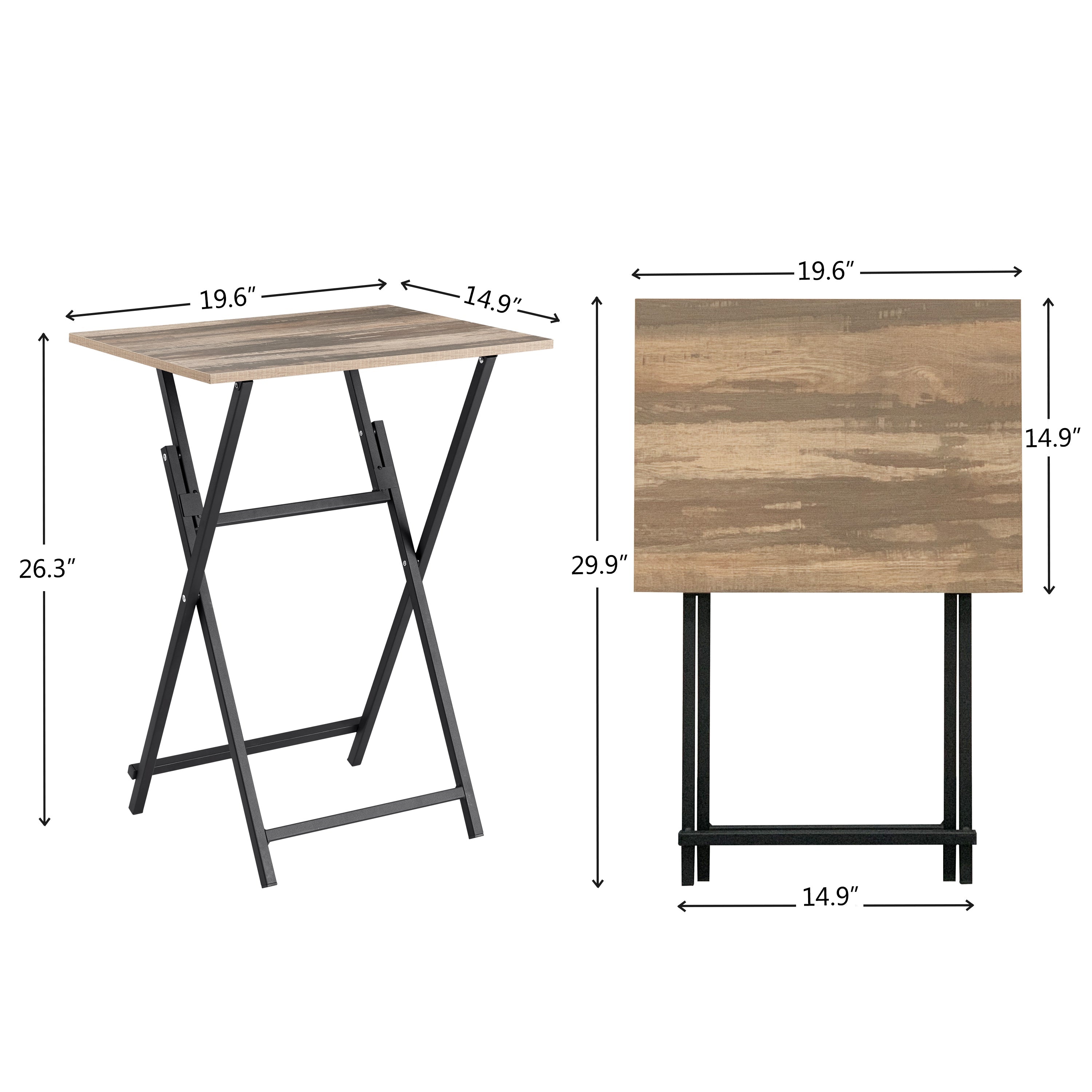2-piece folding TV tray table without assembly, portable sofa side table, brown and black
