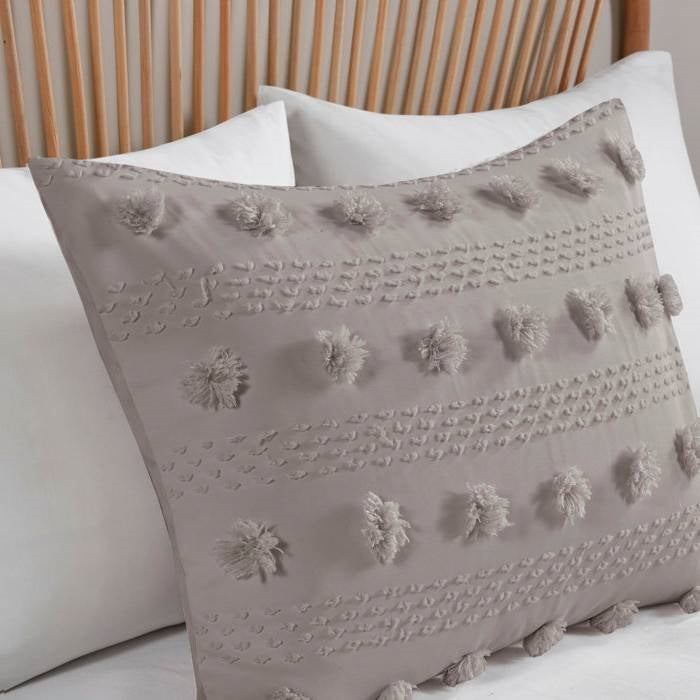 Twin/Twin XL 2-Piece Grey Microfiber Comforter Set with Decorative Pompoms
