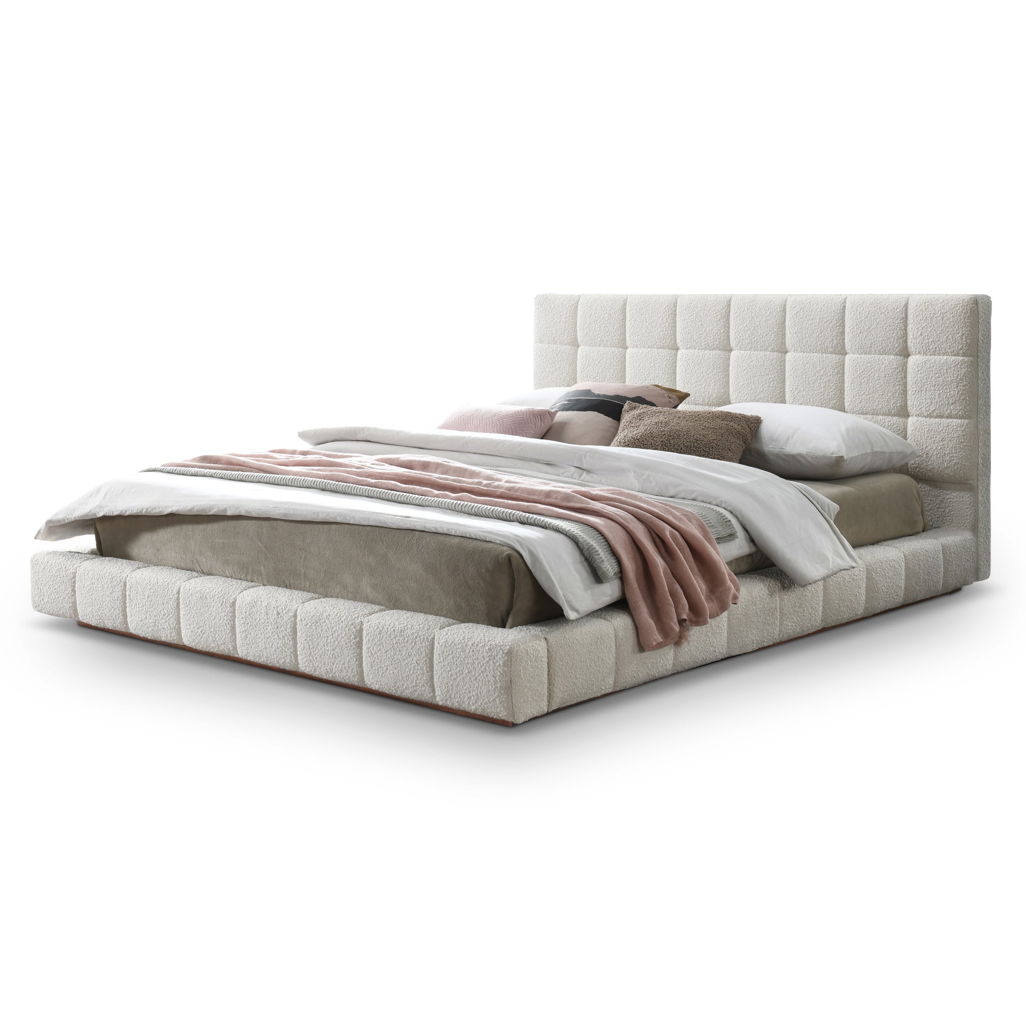 Hudson Ivory Boucle Queen Bed – Premium Upholstered Bed – Curated by S